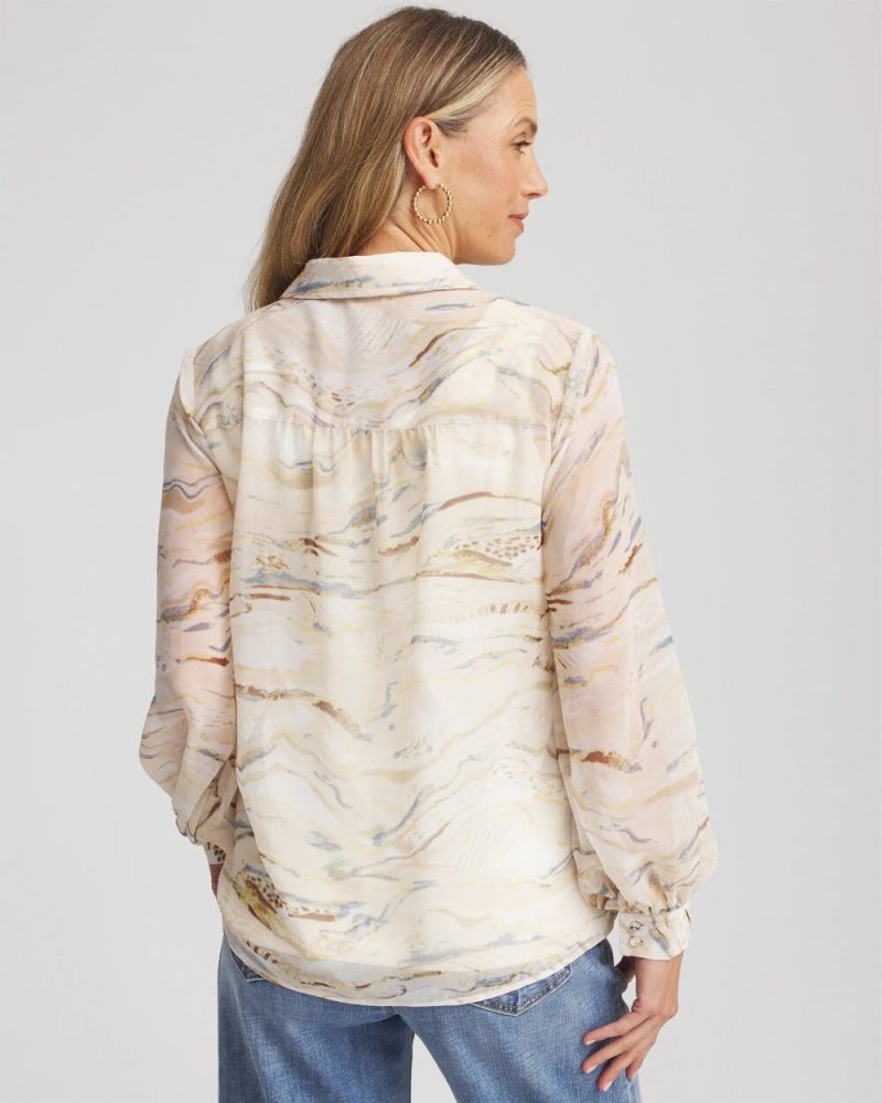Chicos Georgette Blouson Sleeve Blouse - ECRU