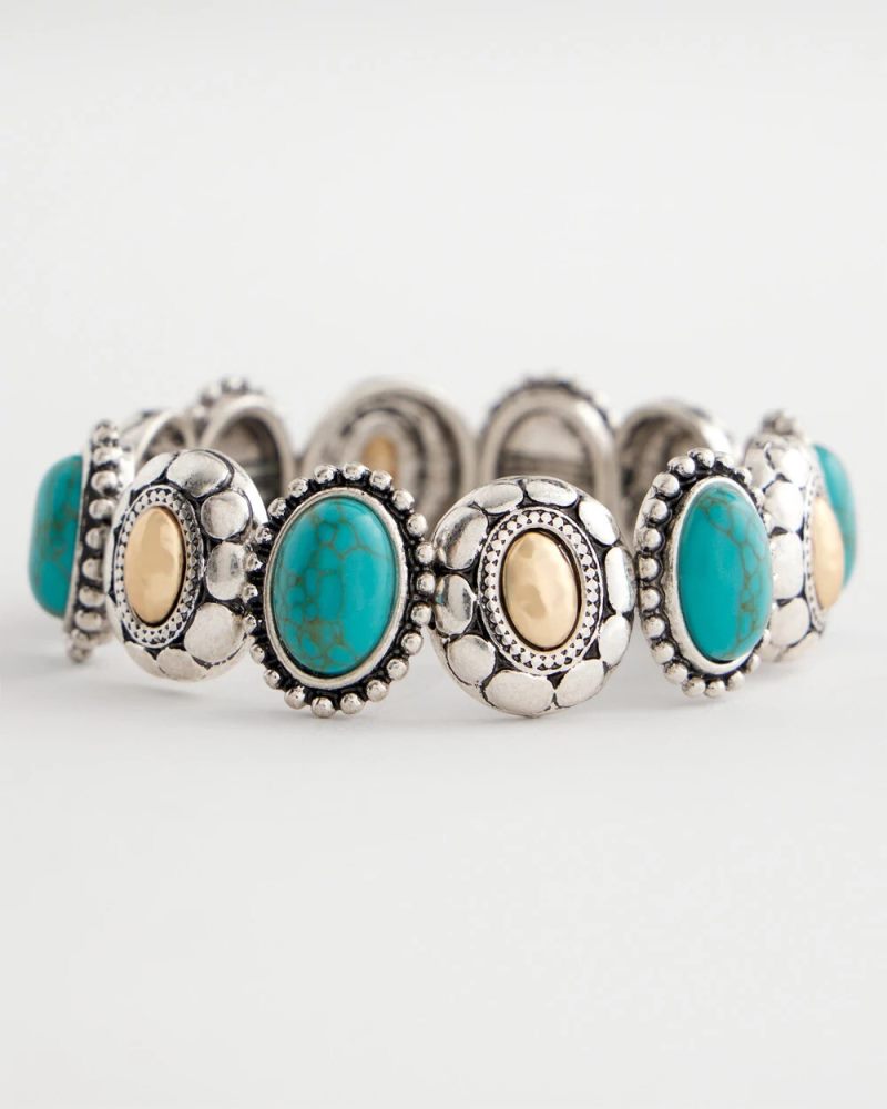 Chicos Turquoise Mixed Metal Stretch Bracelet - TURQUOISE