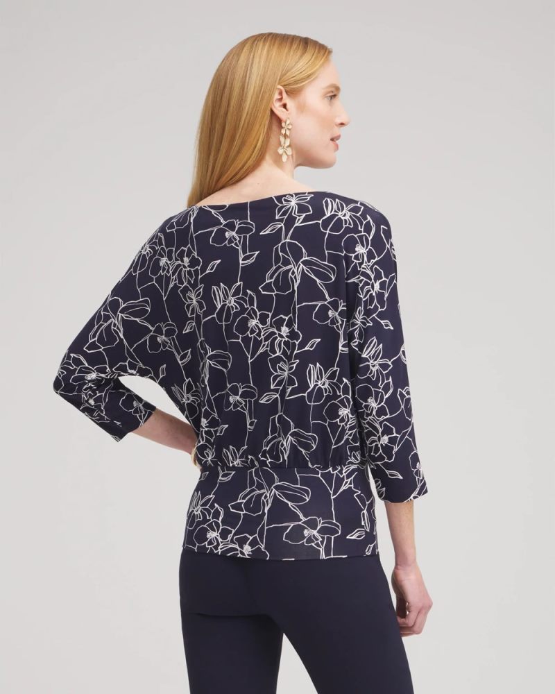 Chicos Touch of Cool™ Floral Banded Hem Top - CLASSIC NAVY