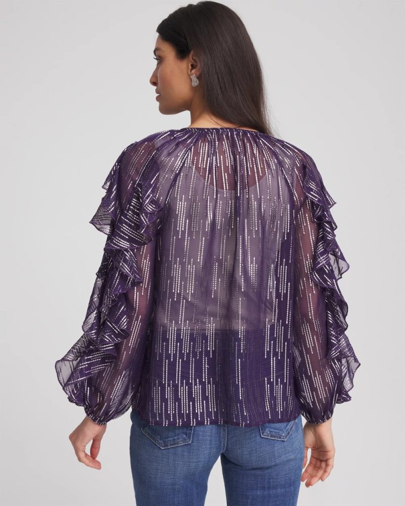Chicos Georgette Ruffle Sleeve Blouse - PURPLE ELIXIR