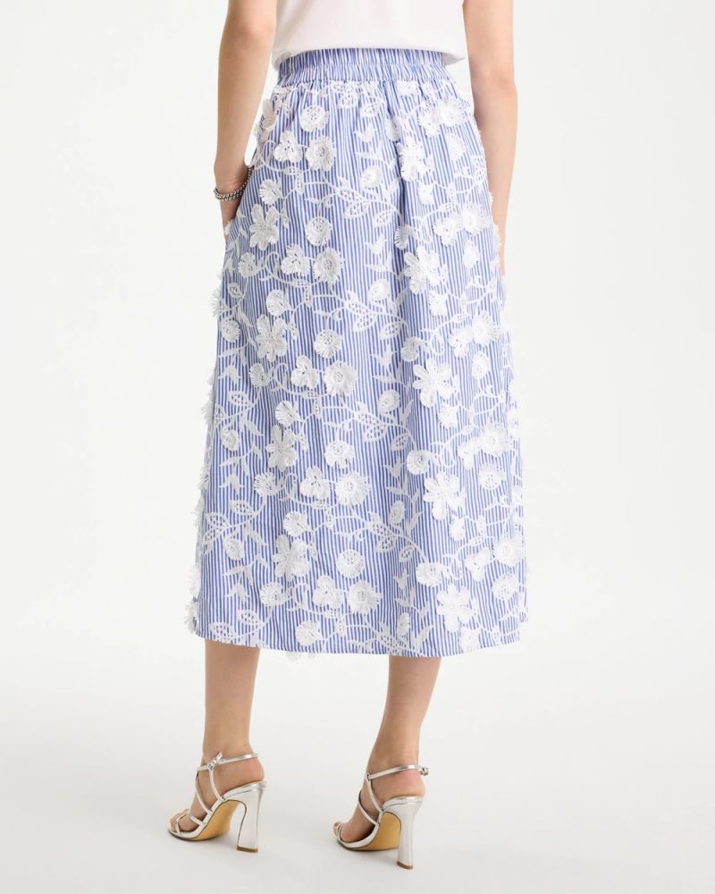 Chicos Cotton Embroidered Floral Skirt - ALABASTER