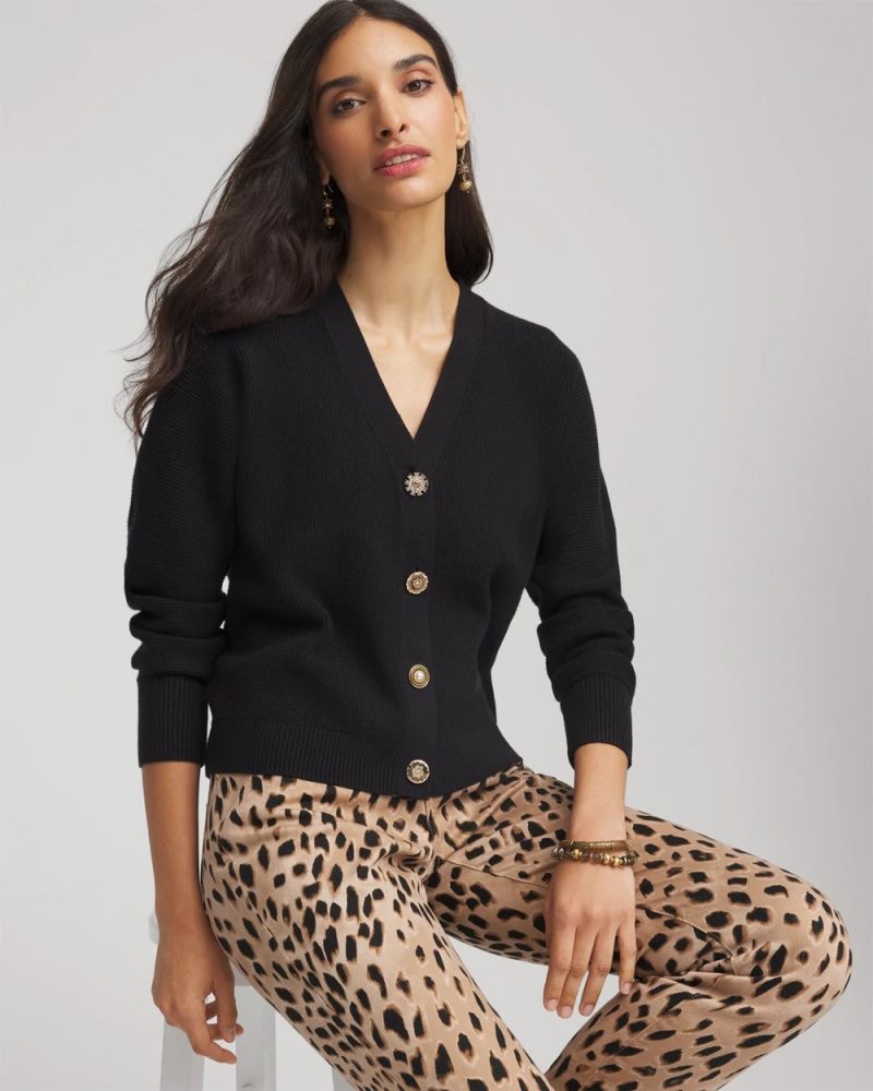 Chicos Relaxed-Fit Button-Front Cardigan - BLACK