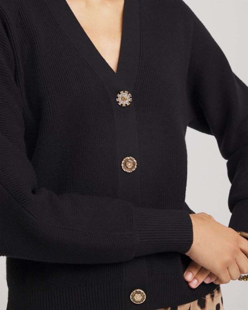 Chicos Relaxed-Fit Button-Front Cardigan - BLACK