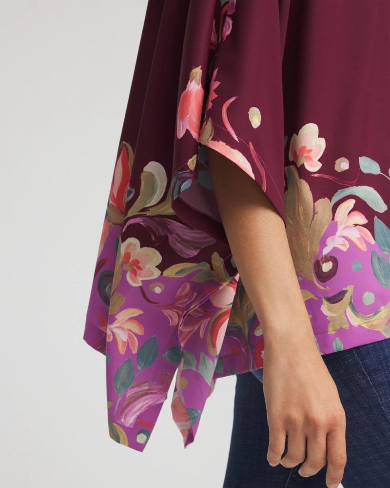 Chicos Printed Boatneck Pullover Poncho - DEEP CHIANTI