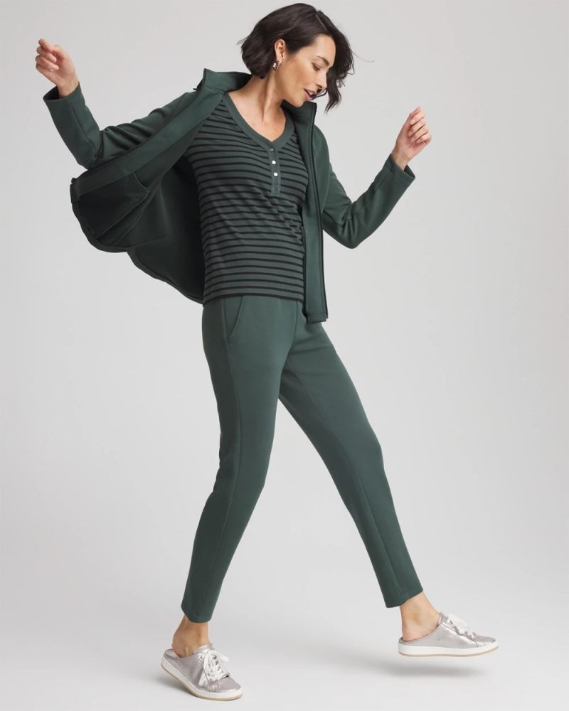 Chicos Zenergy® Ribbed Striped Henley Tee - DARKEST SPRUCE