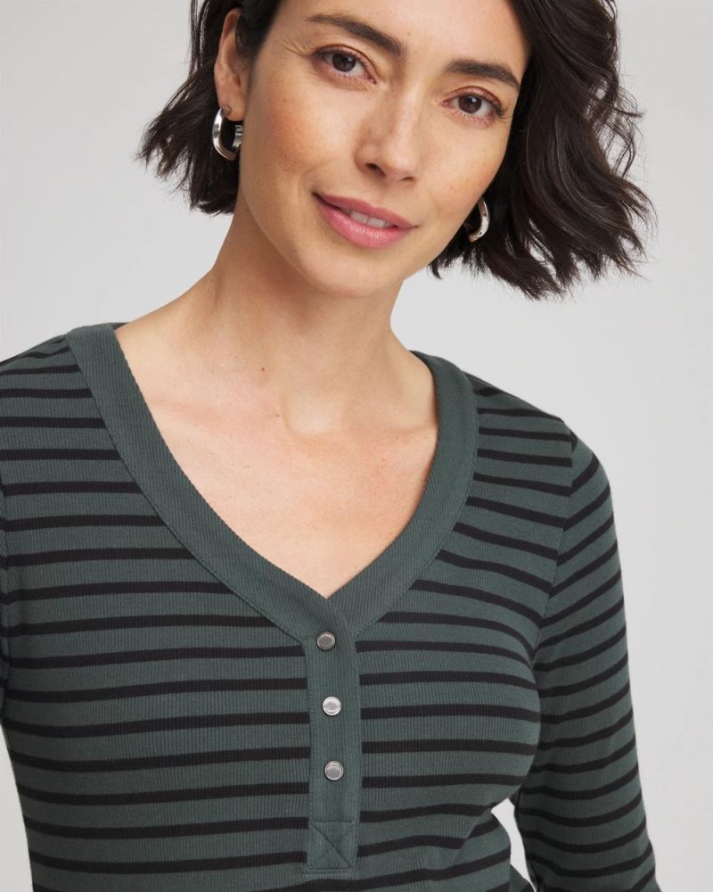 Chicos Zenergy® Ribbed Striped Henley Tee - DARKEST SPRUCE