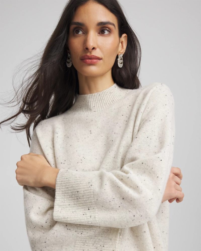 Chicos Cashmere Mockneck Sweater - LIGHT GRAY