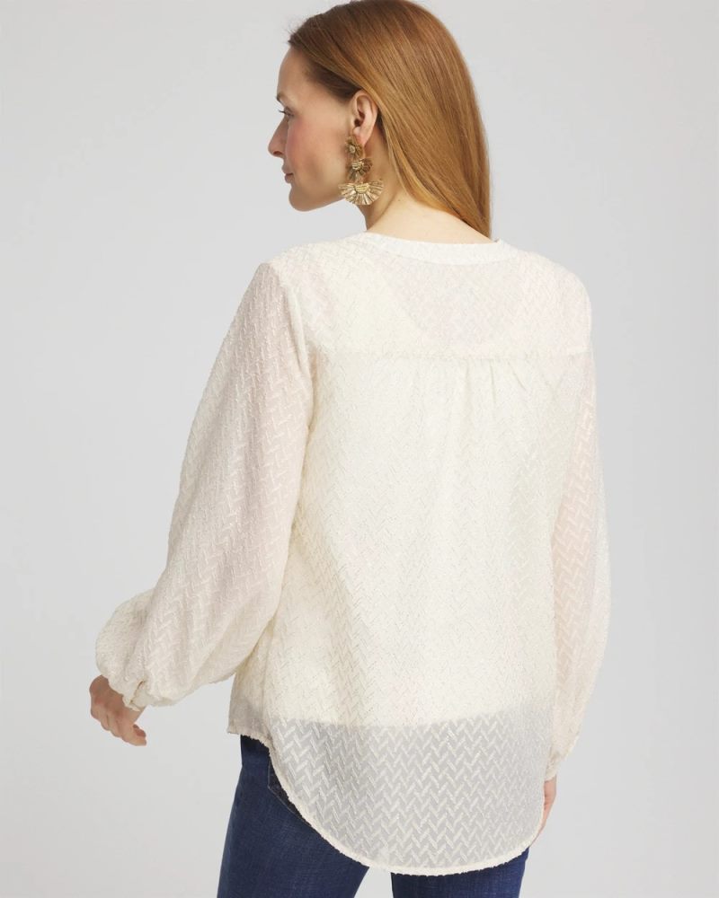 Chicos Chevron Blouson Sleeve Blouse - ECRU