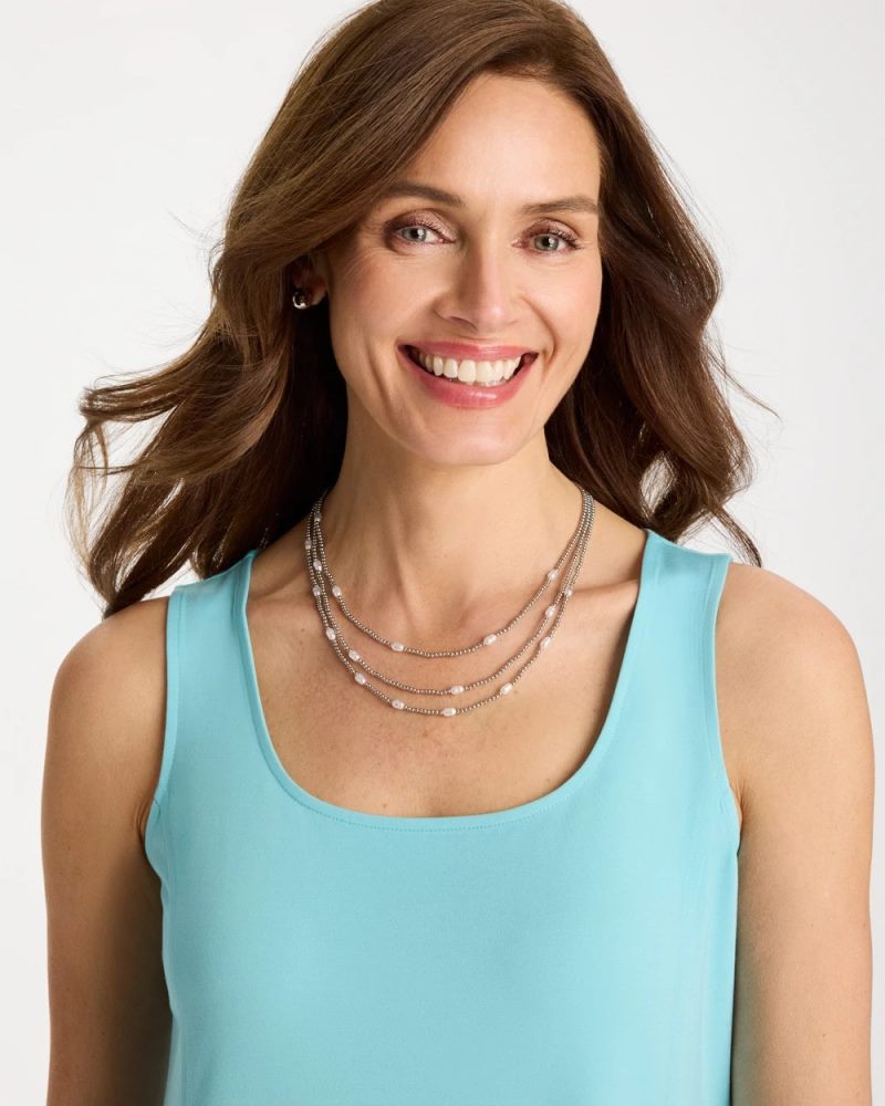 Chicos Pearlescent Bead Ball Short Necklace - SILVER