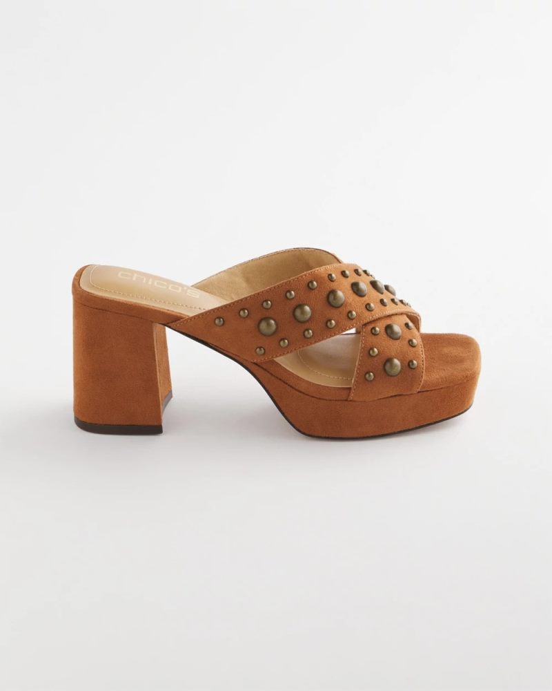 Chicos Vale Western Suede Block Heels - COGNAC