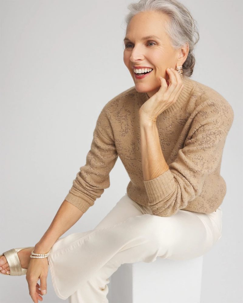 Chicos Jacquard Mockneck Pullover - CHAMPAGNE FIZZ