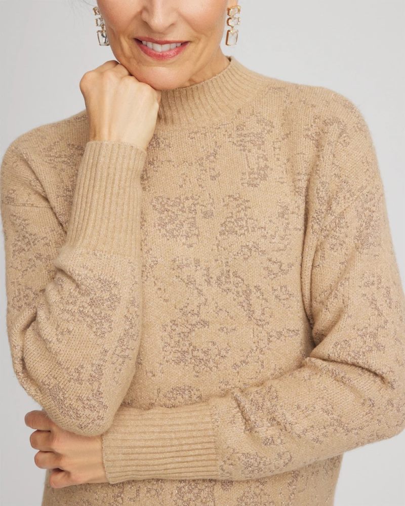 Chicos Jacquard Mockneck Pullover - CHAMPAGNE FIZZ
