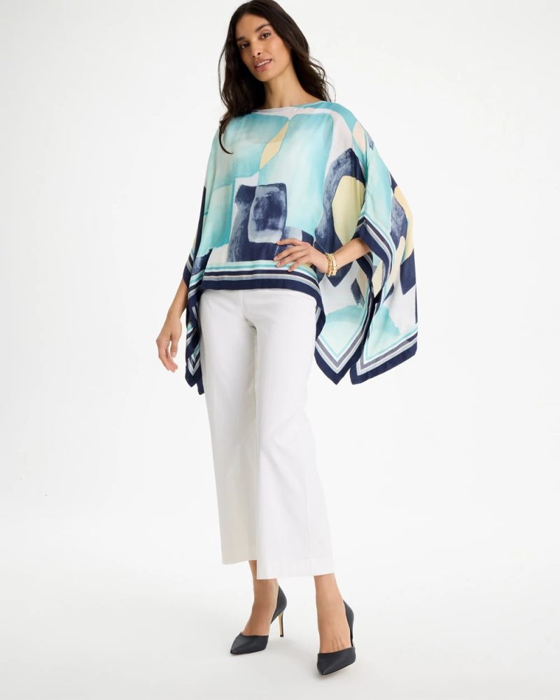 Chicos Woven Crepe Artisanal Poncho - PASSPORT BLUE