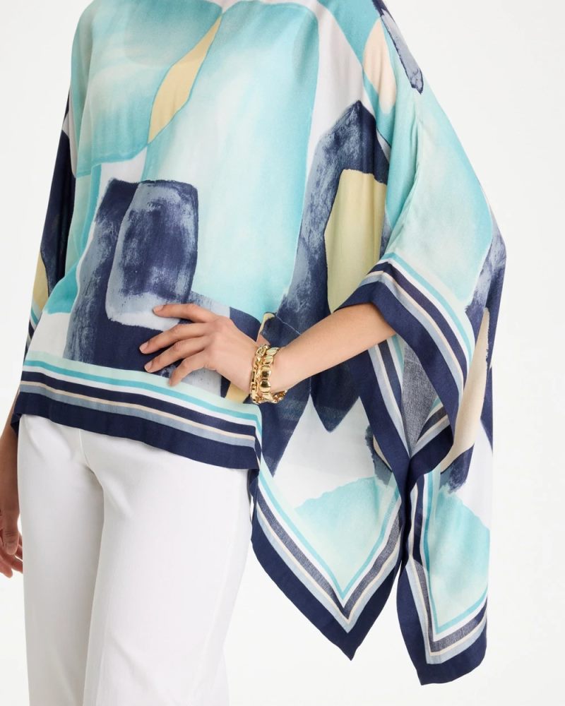Chicos Woven Crepe Artisanal Poncho - PASSPORT BLUE