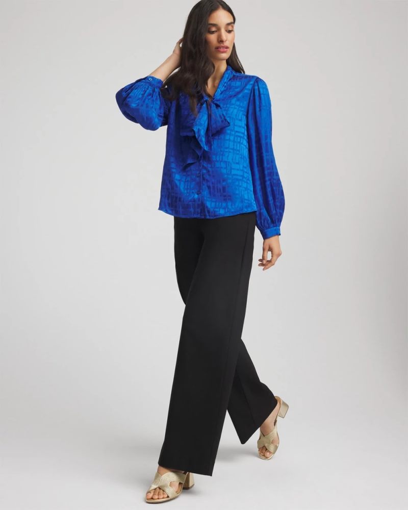 Chicos Jacquard Tie-Front Blouse - COBALT STONE