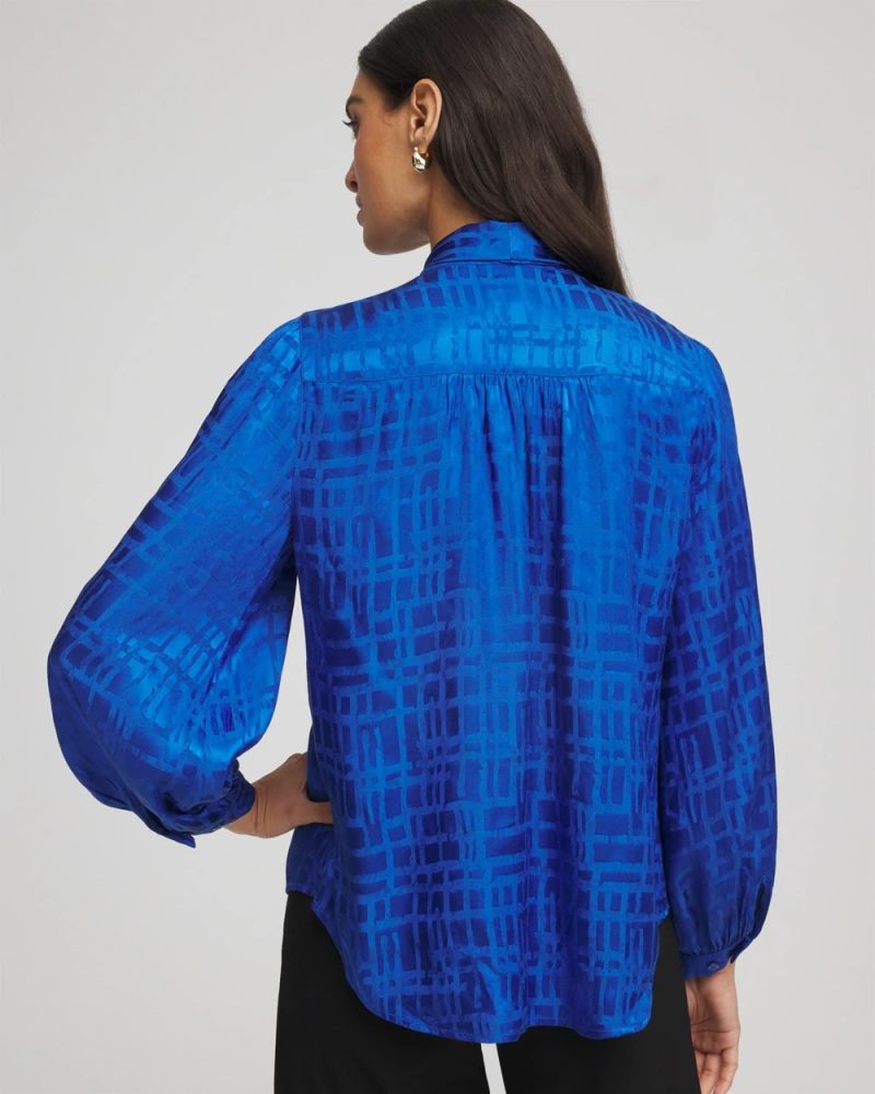 Chicos Jacquard Tie-Front Blouse - COBALT STONE