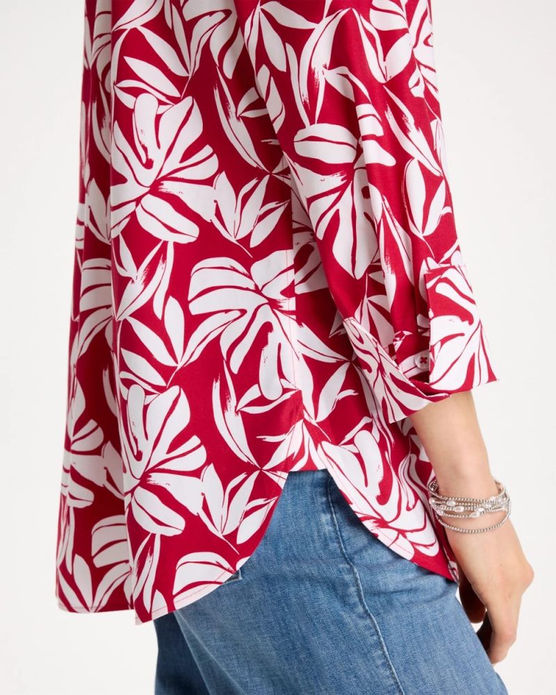 Chicos No Iron Stretch Palm Print Shirt - CHERRY LUSH