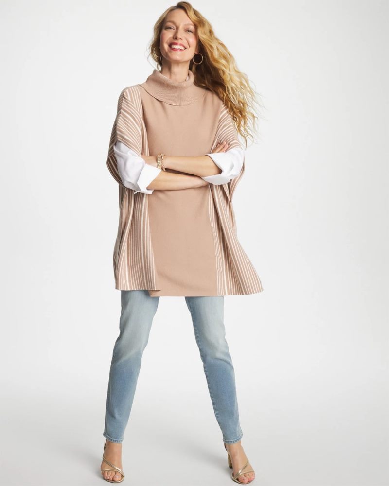 Chicos Turtleneck Sweater Poncho - VANILLA CHAI