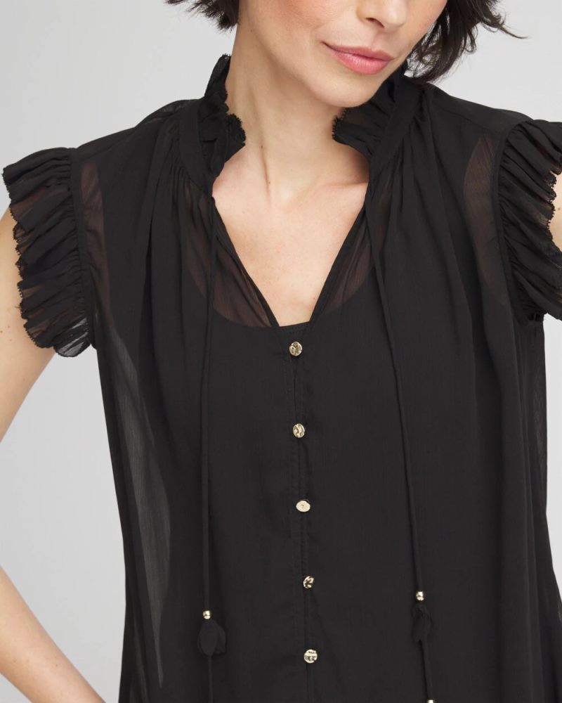 Chicos Ruffle Collar Blouse - BLACK