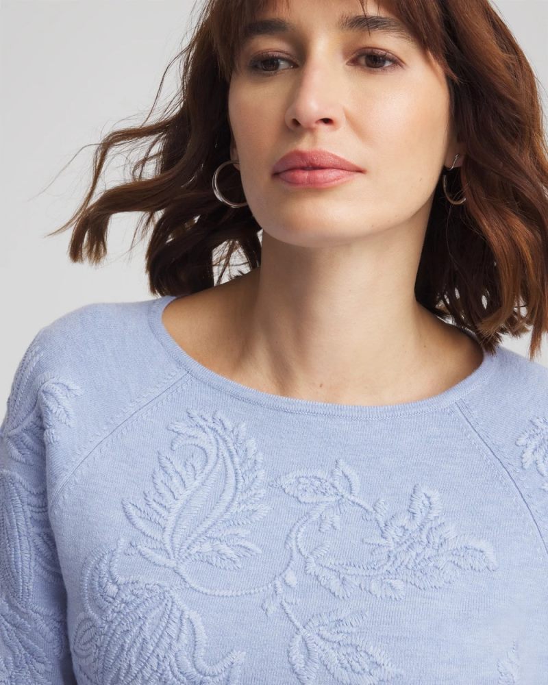 Chicos Embroidered Boatneck Sweater - BLUE MUSE