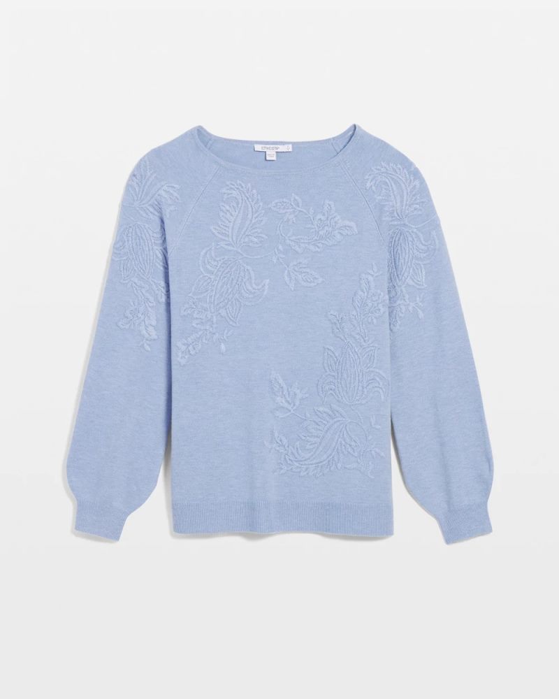 Chicos Embroidered Boatneck Sweater - BLUE MUSE