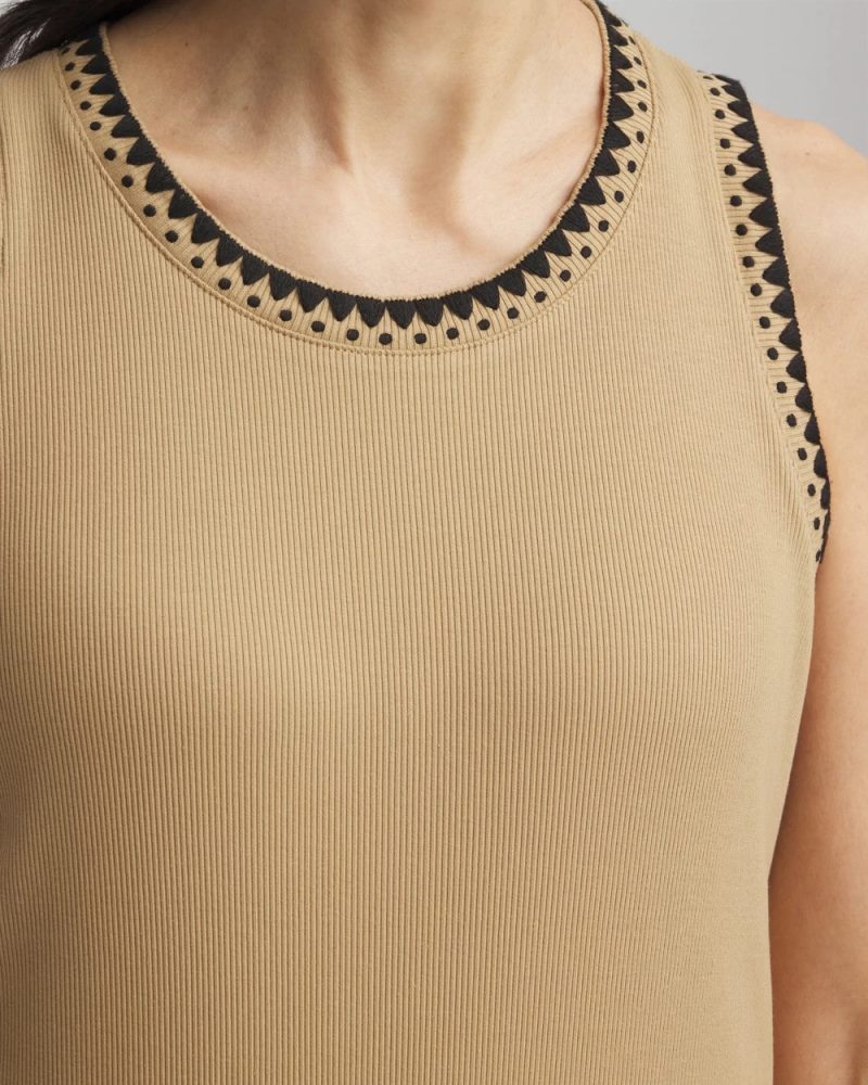 Chicos Contrast-Trim Ribbed Cotton Tank Top - CAFE AROMA