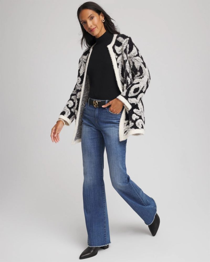 Chicos Abstract Fuzzy Cardigan - BLACK