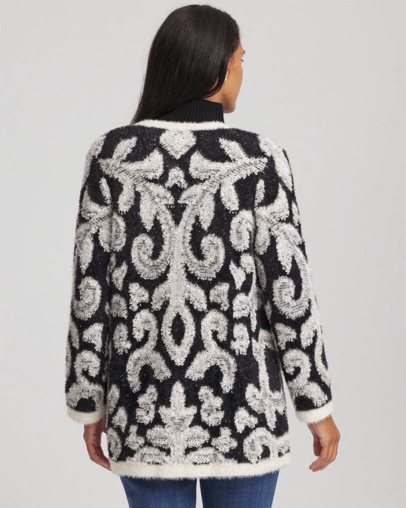 Chicos Abstract Fuzzy Cardigan - BLACK