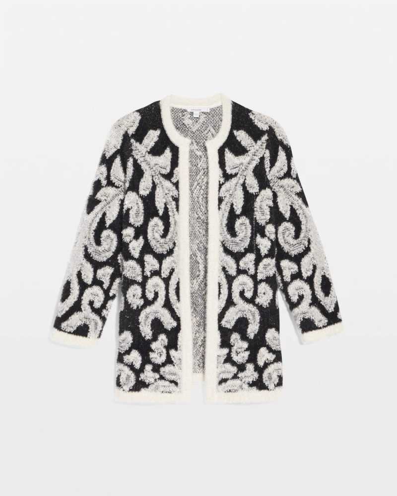 Chicos Abstract Fuzzy Cardigan - BLACK