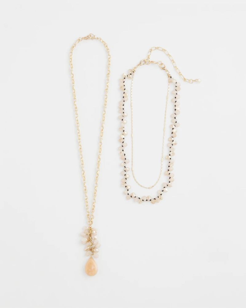 Chicos Convertible Rose Quartz Pendant Necklace - PALE PINK