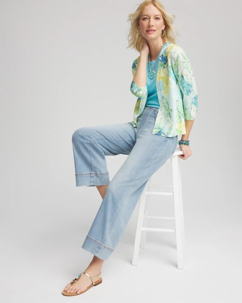 Chicos Tropical Summer Romance Short Cardigan - AQUA