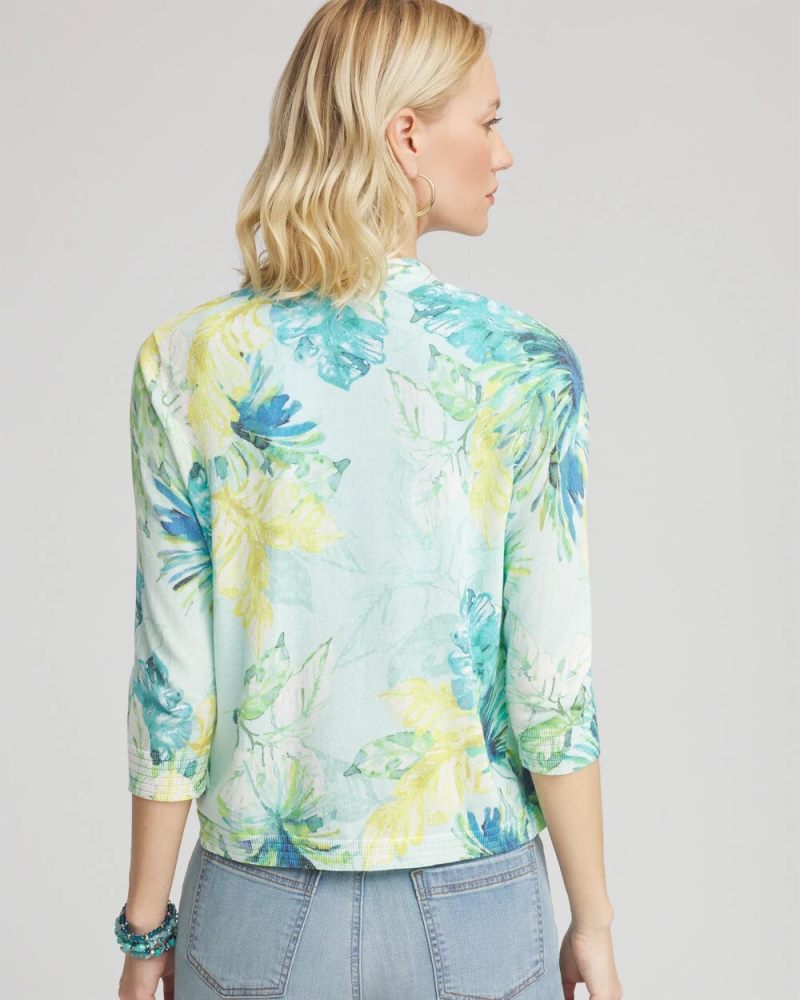Chicos Tropical Summer Romance Short Cardigan - AQUA