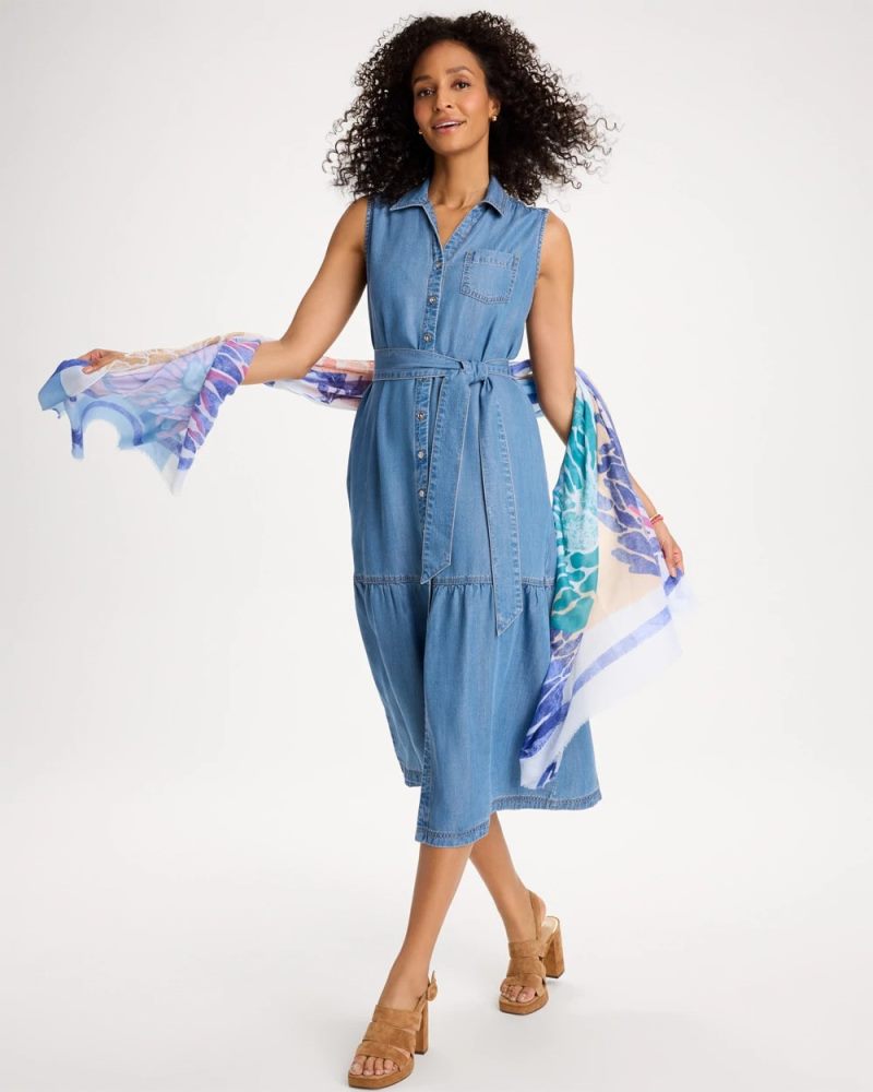 Chicos Twill Denim Belted Shirtdress - INDIGO