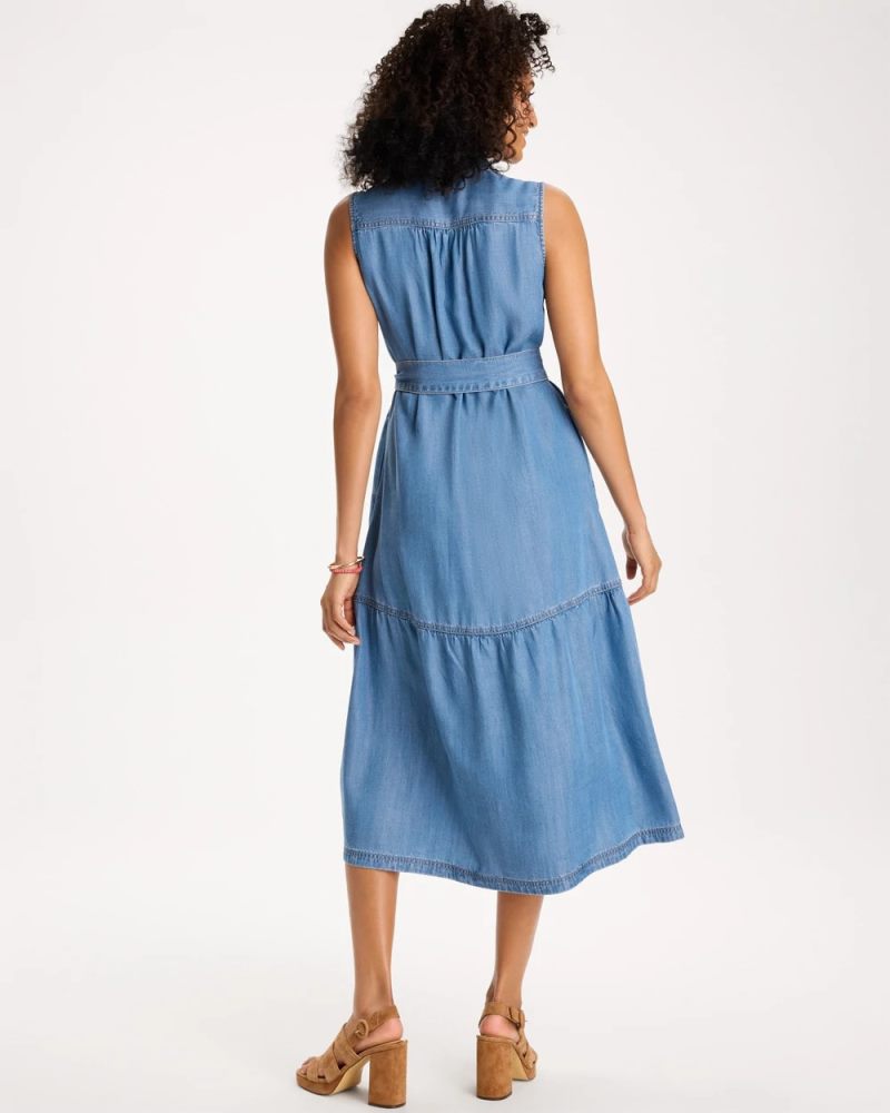 Chicos Twill Denim Belted Shirtdress - INDIGO