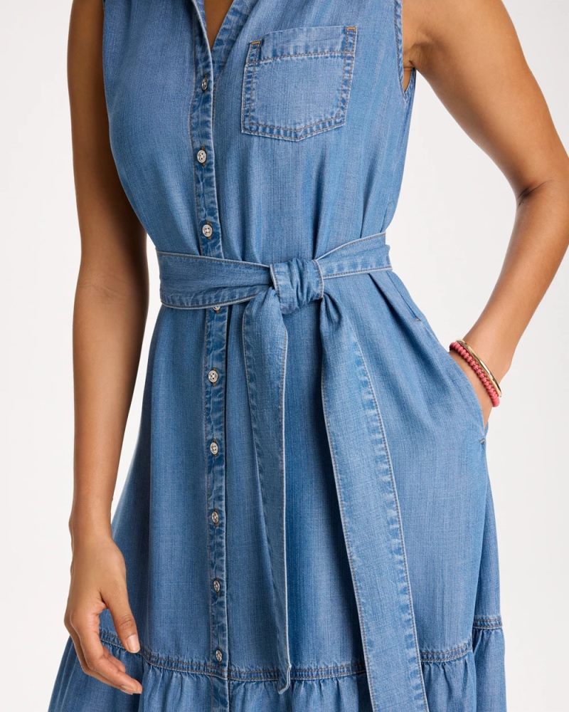 Chicos Twill Denim Belted Shirtdress - INDIGO