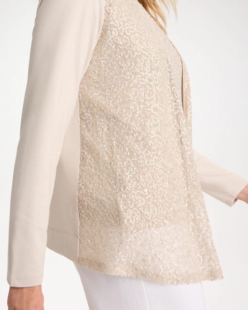 Chicos Knit Sequin Cardigan - SMOKEY TAUPE