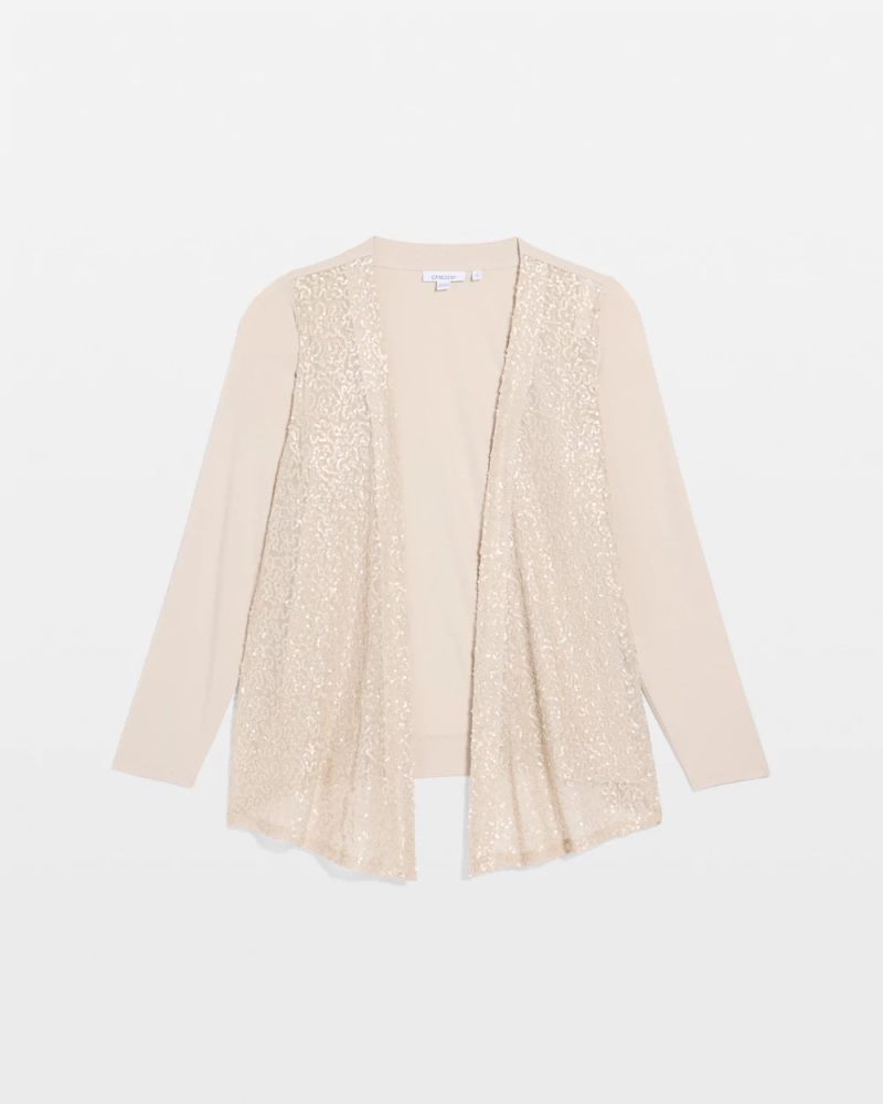 Chicos Knit Sequin Cardigan - SMOKEY TAUPE