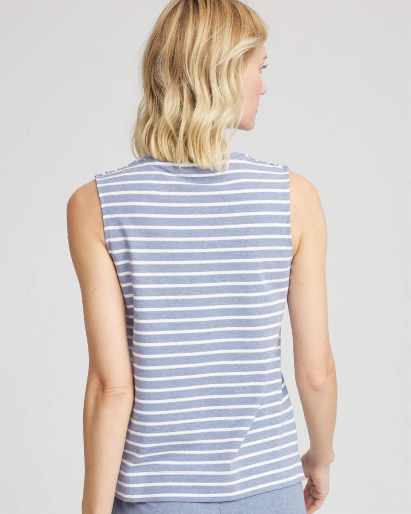 Chicos Zenergy® UPF Sleeveless Metallic-Striped Tank - FADED INDIGO HEATHER MED