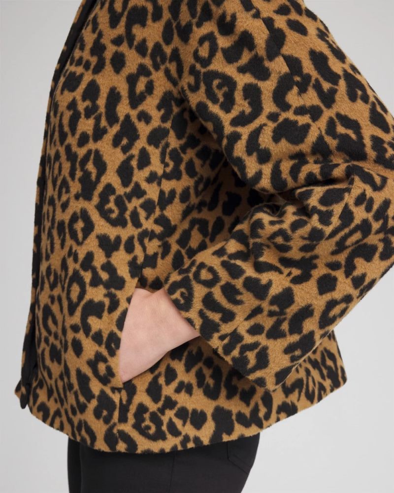 Chicos Fuzzy Collarless Animal Print Jacket - CAMEL