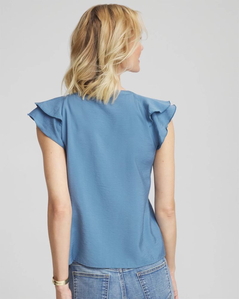 Chicos Crepe Ruffle-Trim Blouse - BLUE LOTUS