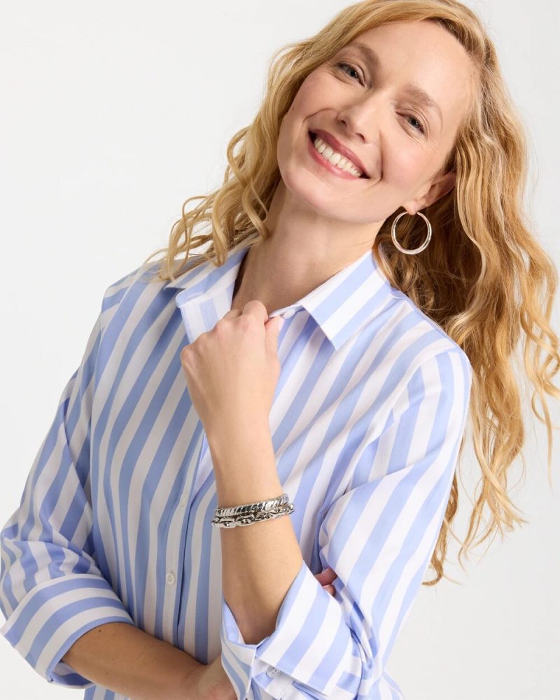 Chicos No Iron Striped Stretch Shirt - BLUE ORCHID