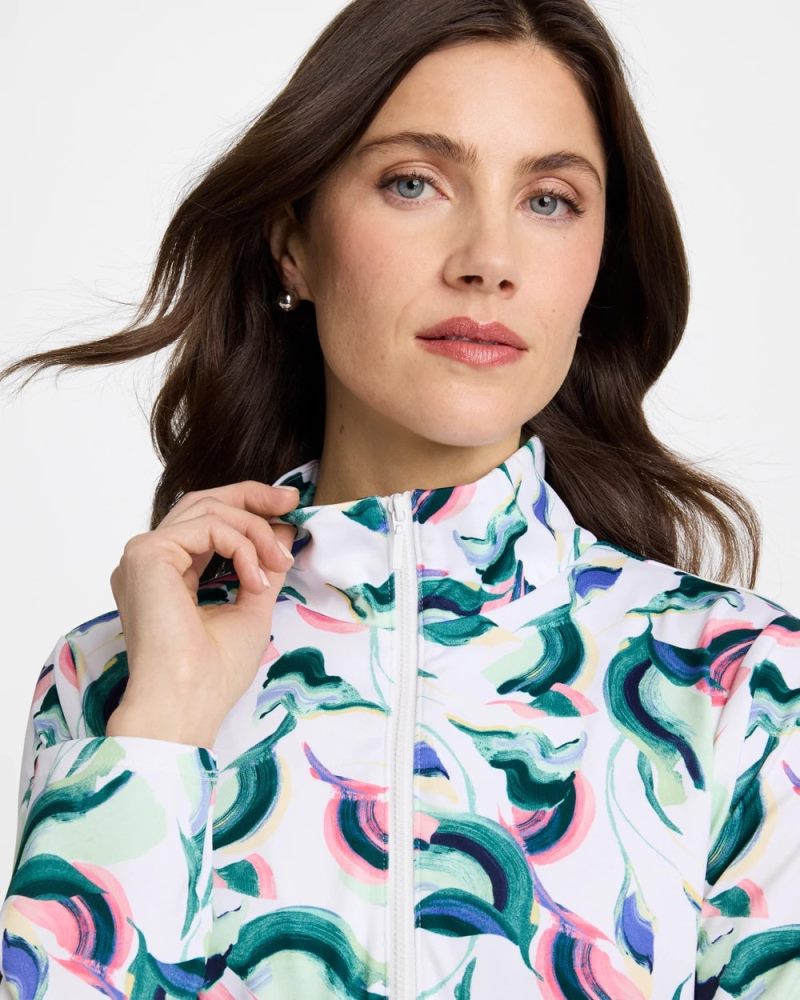 Chicos Zenergy® UPF Blooms Mock Zip Polo - BLOSSOM