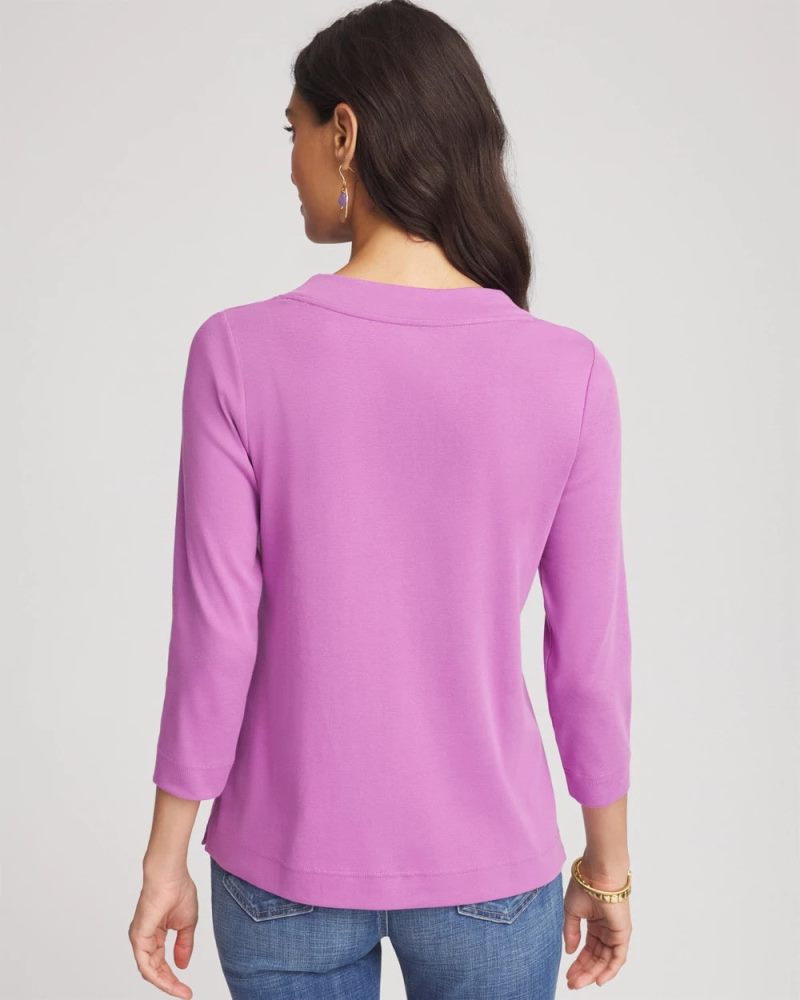 Chicos Pima Cotton 3/4 Sleeve Tee - GOOSEBERRY