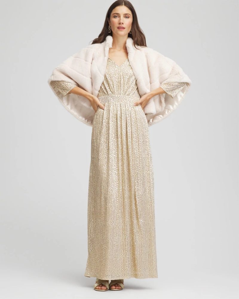 Chicos Metallic Knit Pleated Maxi Dress - GOLD