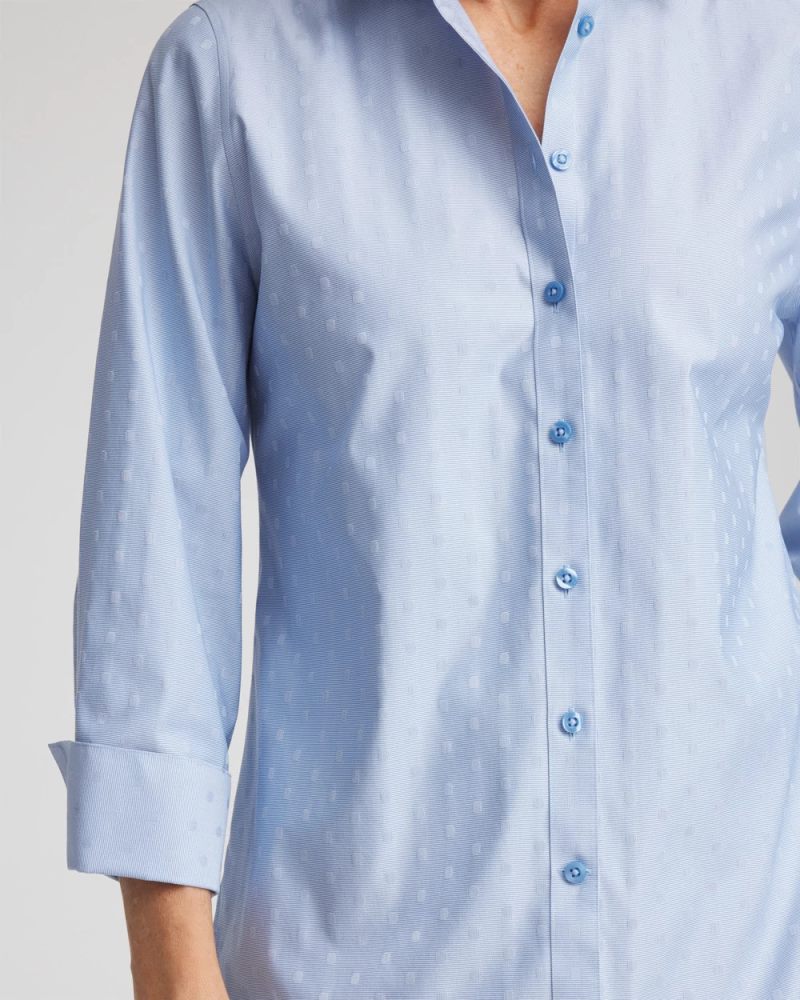 Chicos No Iron Striped Jacquard Sateen Shirt - TIDAL BLUE