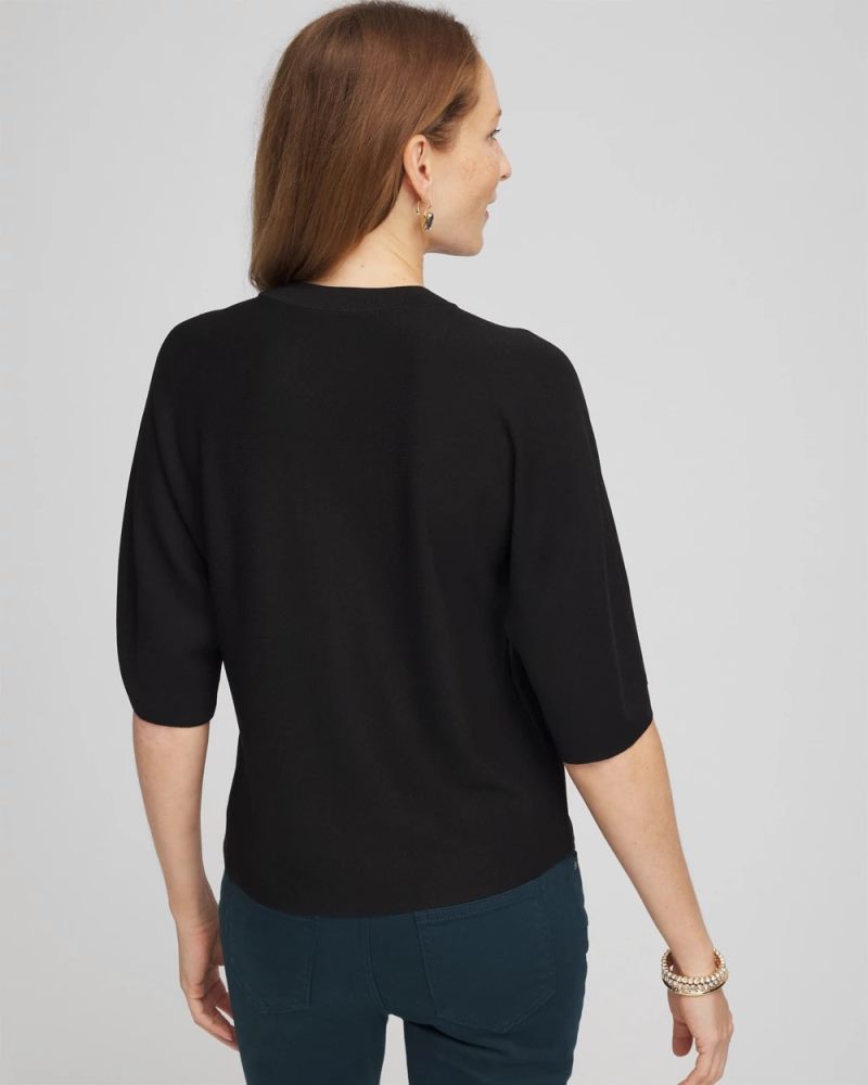 Chicos Dolman Sleeve Crew Neck Pullover Sweater - BLACK