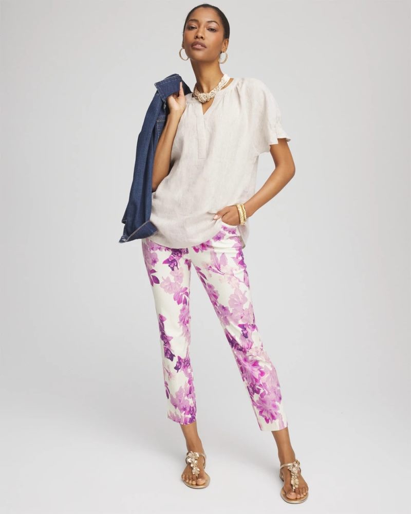 Chicos Brigitte™ Floral Pull-On Slim Cropped Pants - PLUM SHADE