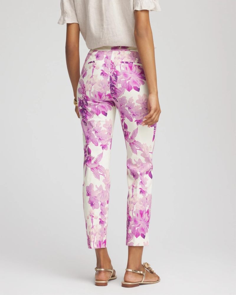 Chicos Brigitte™ Floral Pull-On Slim Cropped Pants - PLUM SHADE