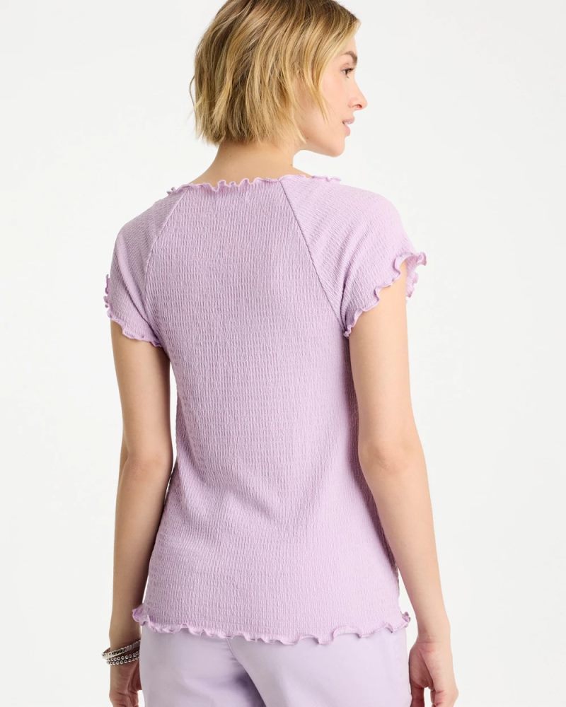 Chicos Textured Knit Lettuce Raglan Tee - ORCHID MIST