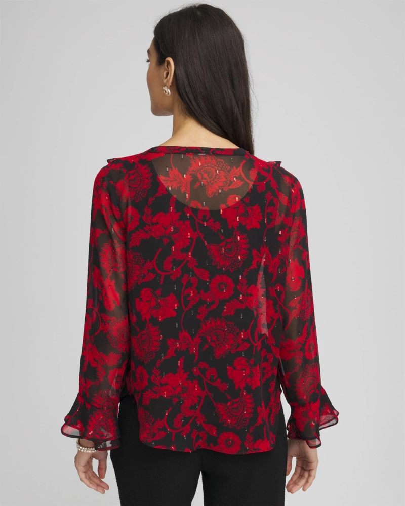 Chicos Georgette Clip Dot Ruffle Blouse - CARMINE RED